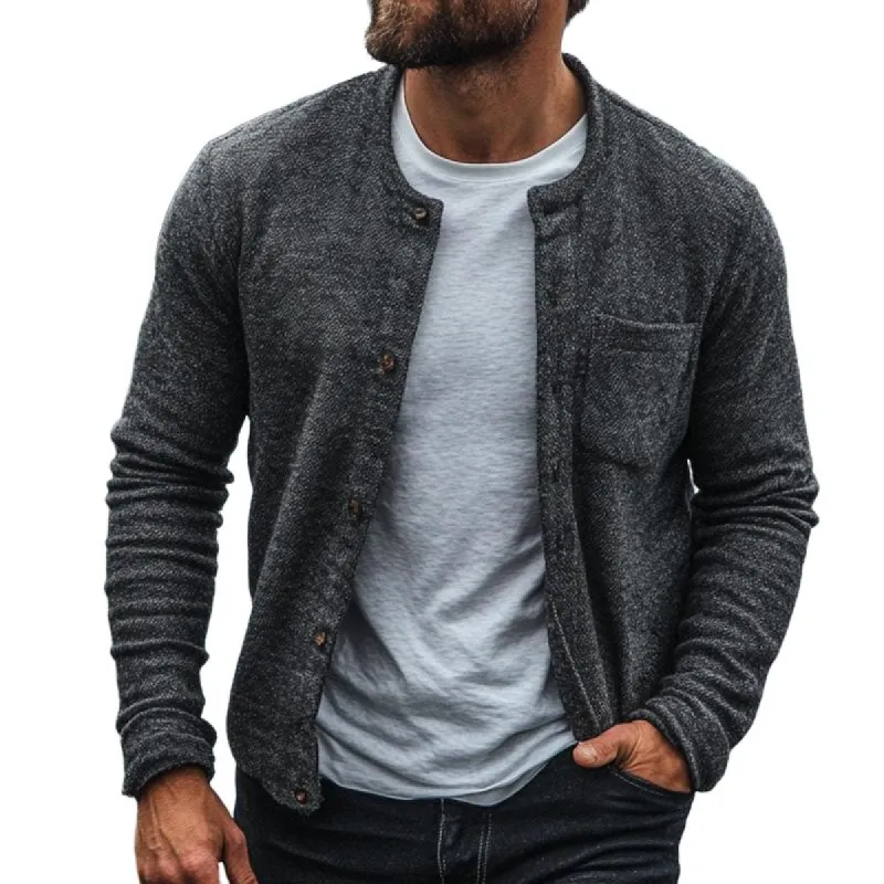 Men's Retro Casual Mixed Collarless Button Jacket 73381355TO sold by Manly