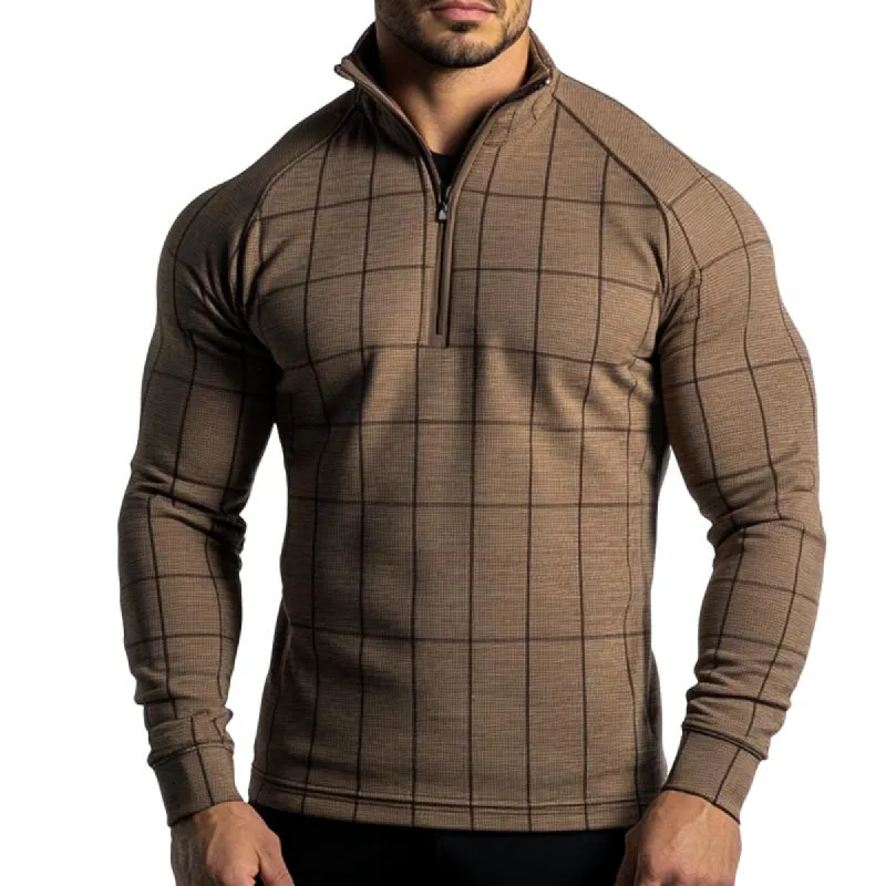 Men's Retro Casual Plaid Zipper Stand Collar Long Sleeve T-shirt 65554385TO sold by Manly
