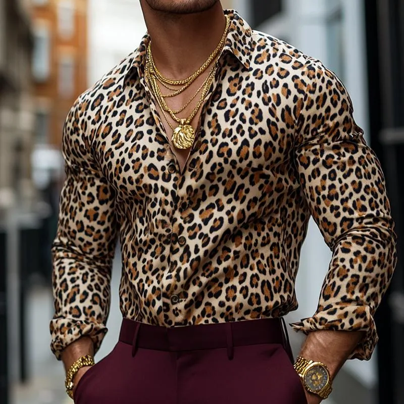 Men's Retro Casual Leopard Print Lapel Long Sleeve Shirt 25956513TO sold by Manly product image thumbnail 2