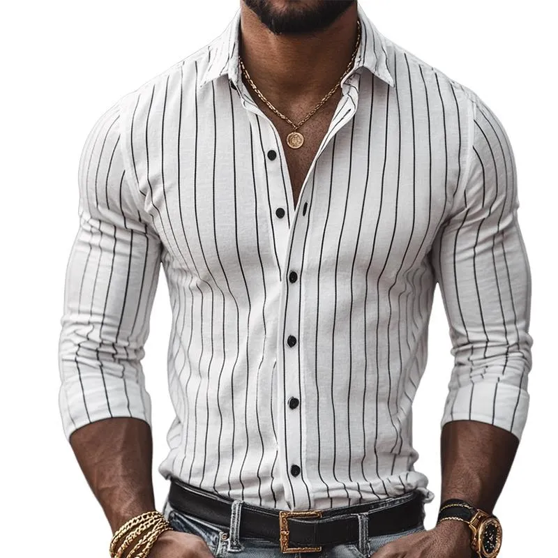 Men's Retro Casual Striped Cotton Linen Long Sleeve Shirt 25562598TO sold by Manly