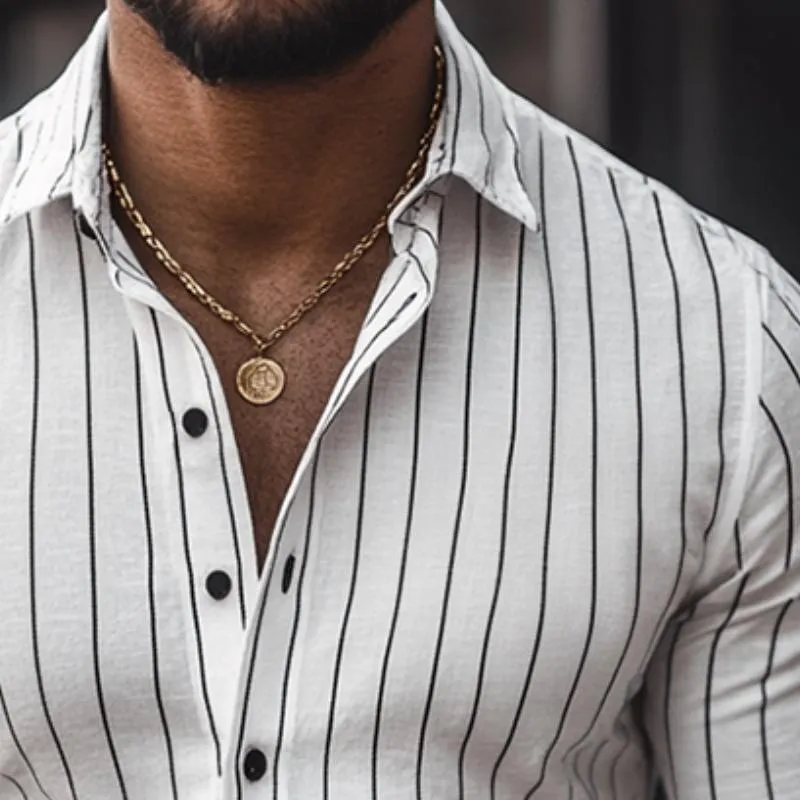 Men's Retro Casual Striped Cotton Linen Long Sleeve Shirt 25562598TO sold by Manly product image thumbnail 3