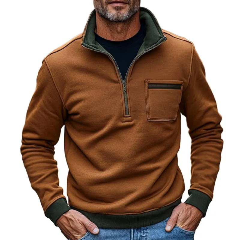 Men's Retro Casual Colorblock Zipper Sweatshirt 82605208TO sold by Manly