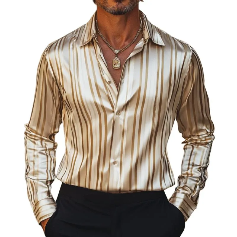 Men's Striped Satin Lapel Long Sleeve Shirt 60533337F sold by Manly