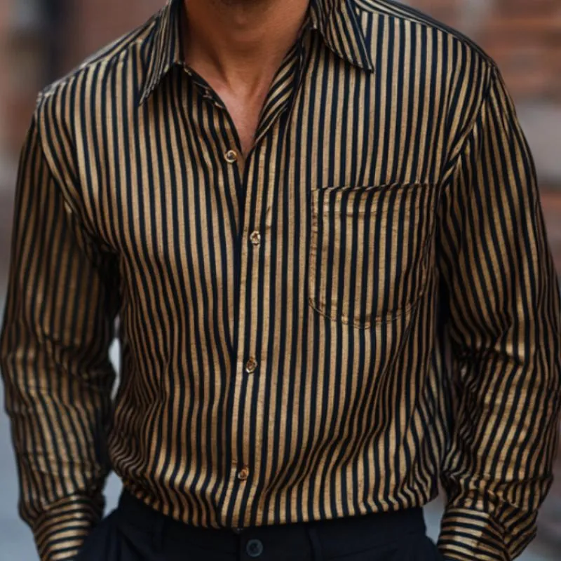 Men's Casual Striped Satin Lapel Long-sleeved Shirt 54501608F sold by Manly product image thumbnail 3