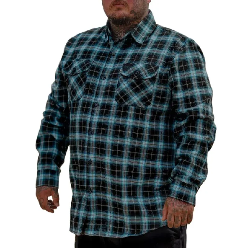 Men's Casual Trendy Blue and Black Plaid Lapel Long-sleeved Shirt 36835553F sold by Manly