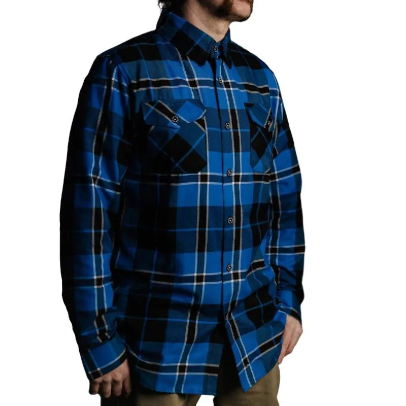 Men's Casual Comfort Blue Plaid Lapel Long Sleeve Shirt 74521147F sold by Manly