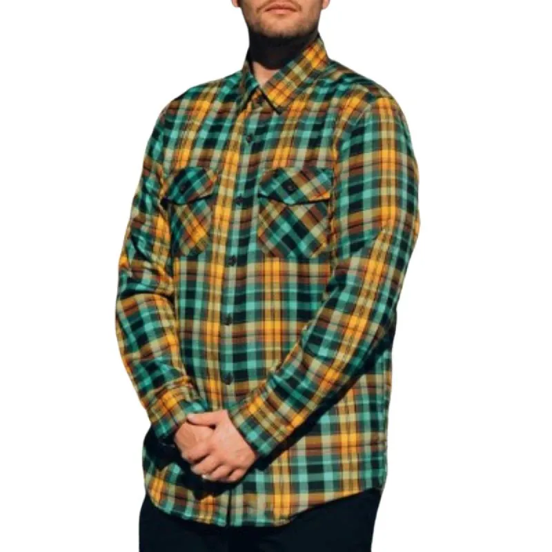 Men's Casual All-match Yellow Plaid Lapel Long Sleeve Shirt 18939932F sold by Manly
