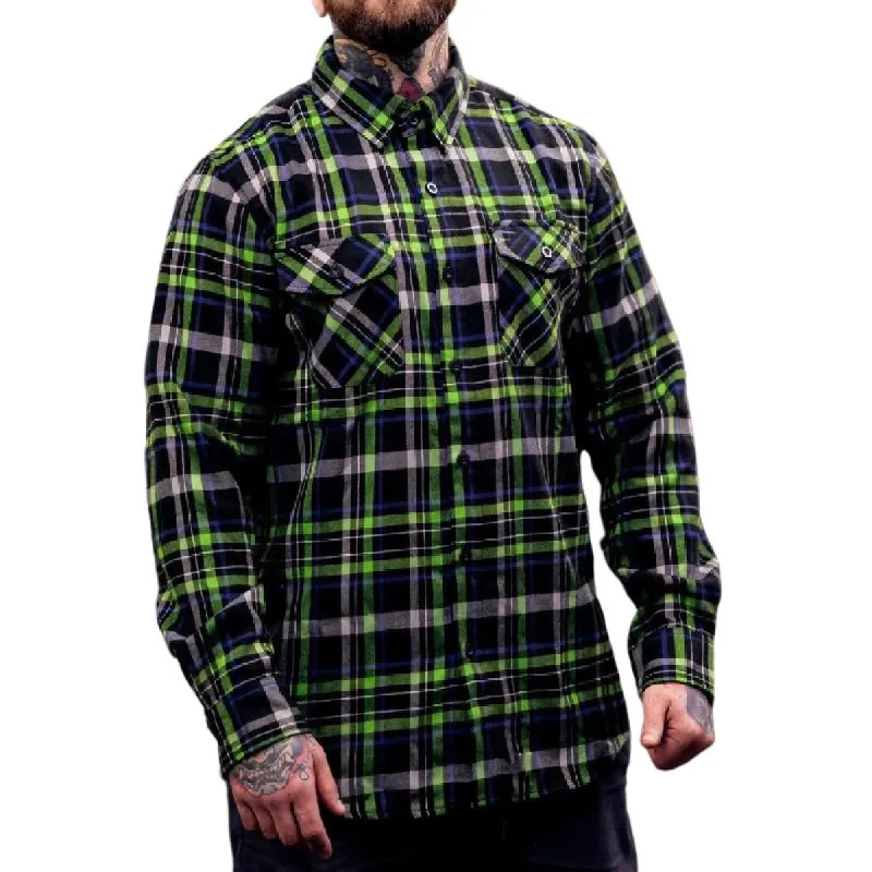 Men's Fashion Red and Green Plaid Lapel Long Sleeve Shirt 55166033F sold by Manly