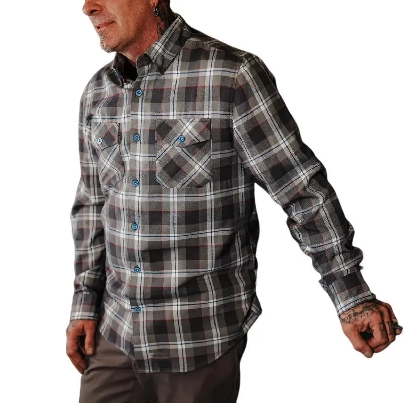 Men's Casual Grey Plaid Lapel Long Sleeve Shirt 91866010F sold by Manly