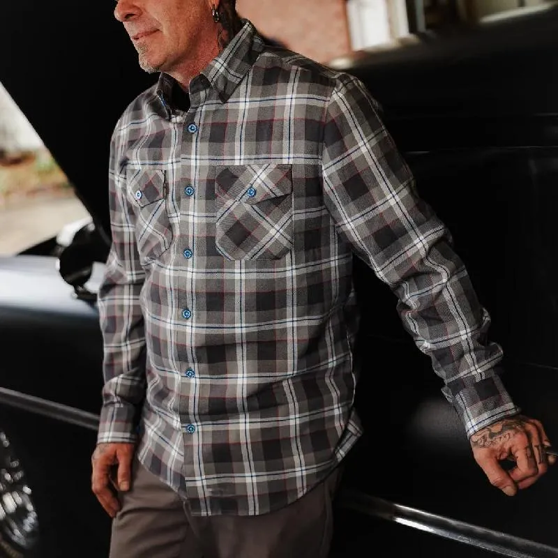 Men's Casual Grey Plaid Lapel Long Sleeve Shirt 91866010F sold by Manly product image thumbnail 2