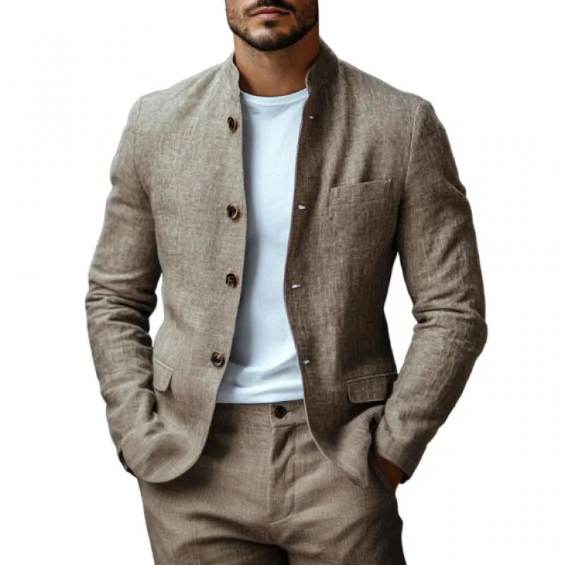 Men's Casual Linen Stand Collar Single Breasted Slim Fit Blazer 96178547M sold by Manly