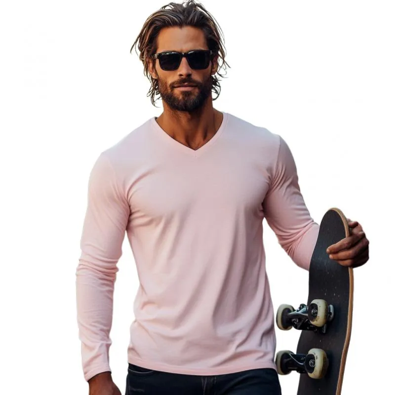 Men's Casual Cotton V-neck Slim Fit Long Sleeve T-shirt 69729843M sold by Manly