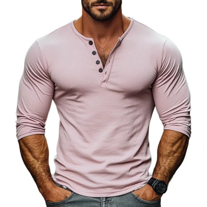 Men's Casual Cotton Henley Collar Slim Fit Long Sleeve T-Shirt 45005572M sold by Manly