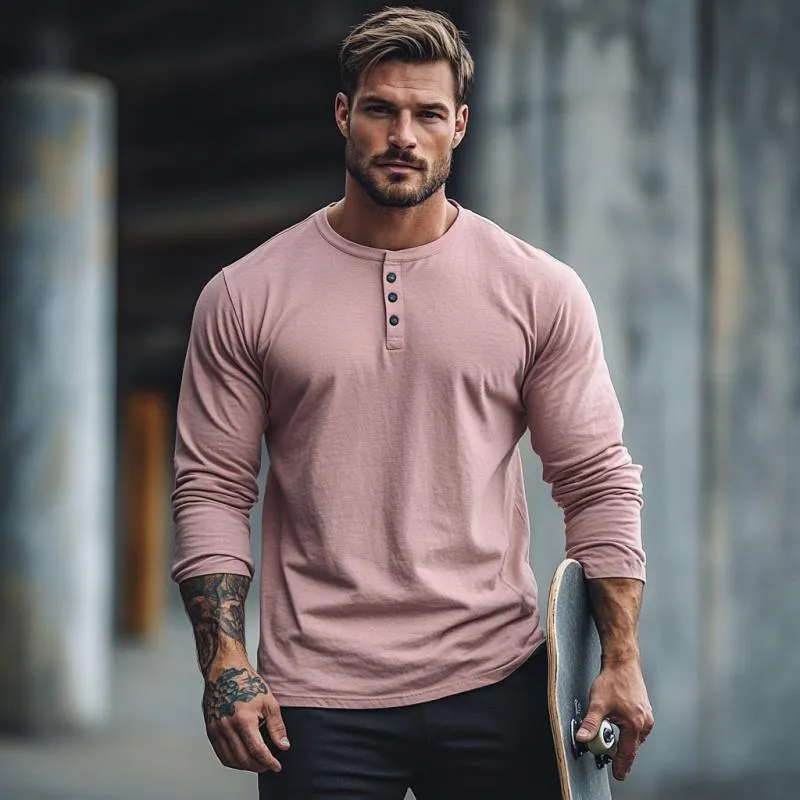 Men's Casual Cotton Henley Collar Slim Fit Long Sleeve T-Shirt 71237161M sold by Manly product image thumbnail 3