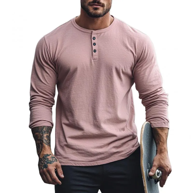 Men's Casual Cotton Henley Collar Slim Fit Long Sleeve T-Shirt 71237161M sold by Manly