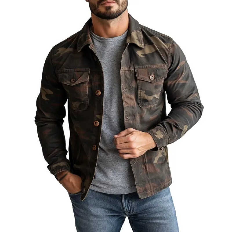 Men's Vintage Camouflage Double Chest Pocket Cargo Long Sleeve Shirt 55787494Y sold by Manly
