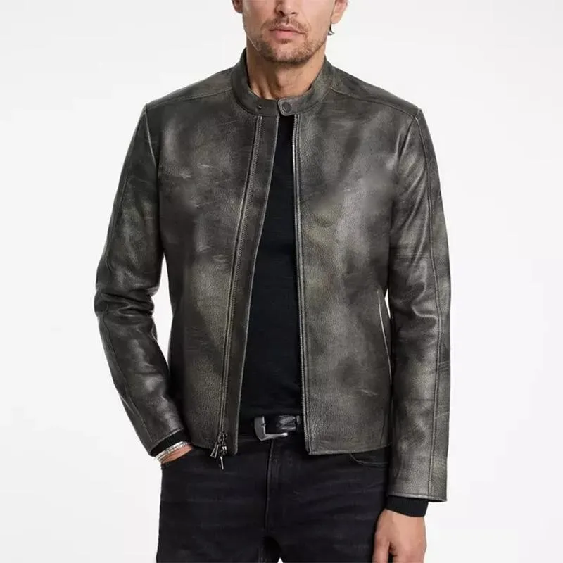 Men's Classic Fashion Distressed Zip-Up Leather Jacket 05026995K sold by Manly product image thumbnail 2