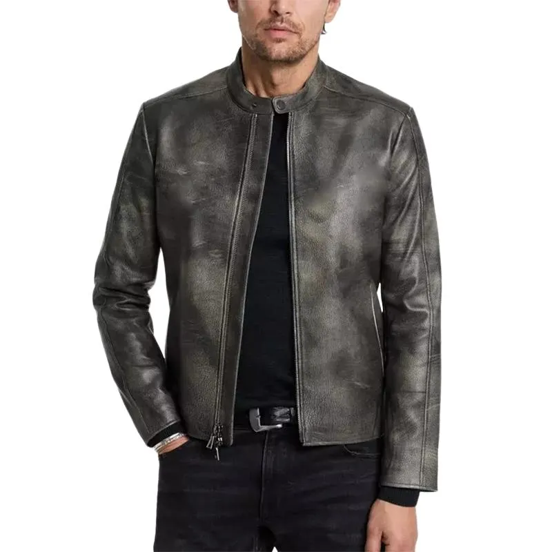 Men's Classic Fashion Distressed Zip-Up Leather Jacket 05026995K sold by Manly