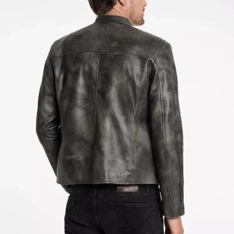 Men's Classic Fashion Distressed Zip-Up Leather Jacket 05026995K sold by Manly product image thumbnail 4