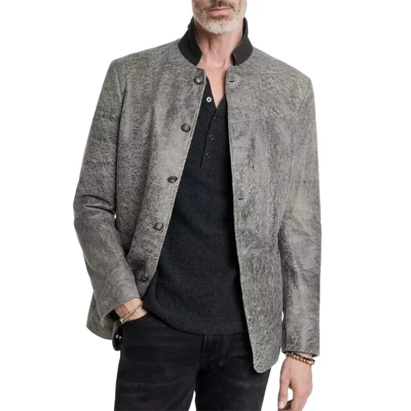 Men's Classic Fashion Textured Stand Collar Leather Jacket 25267865K sold by Manly