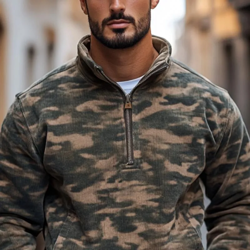 Men's Classic Casual Camouflage Stand Collar Zipper Corduroy Sweatshirt 87458787K sold by Manly product image thumbnail 3