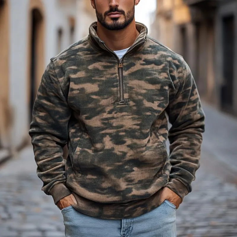 Men's Classic Casual Camouflage Stand Collar Zipper Corduroy Sweatshirt 87458787K sold by Manly product image thumbnail 2