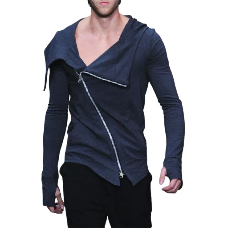 Men's stylish casual irregular slim fit zipper long sleeve T-shirt 85806012K sold by Manly