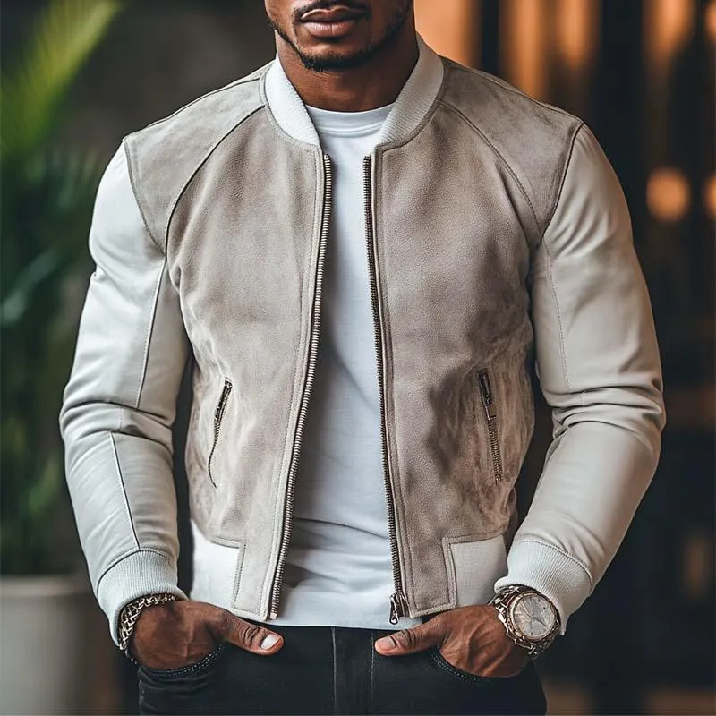 Men's Classic Casual Suede Stitching Slim Stand Collar Leather Jacket 49914704K sold by Manly product image thumbnail 2