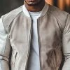 Men's Classic Casual Suede Stitching Slim Stand Collar Leather Jacket 49914704K sold by Manly