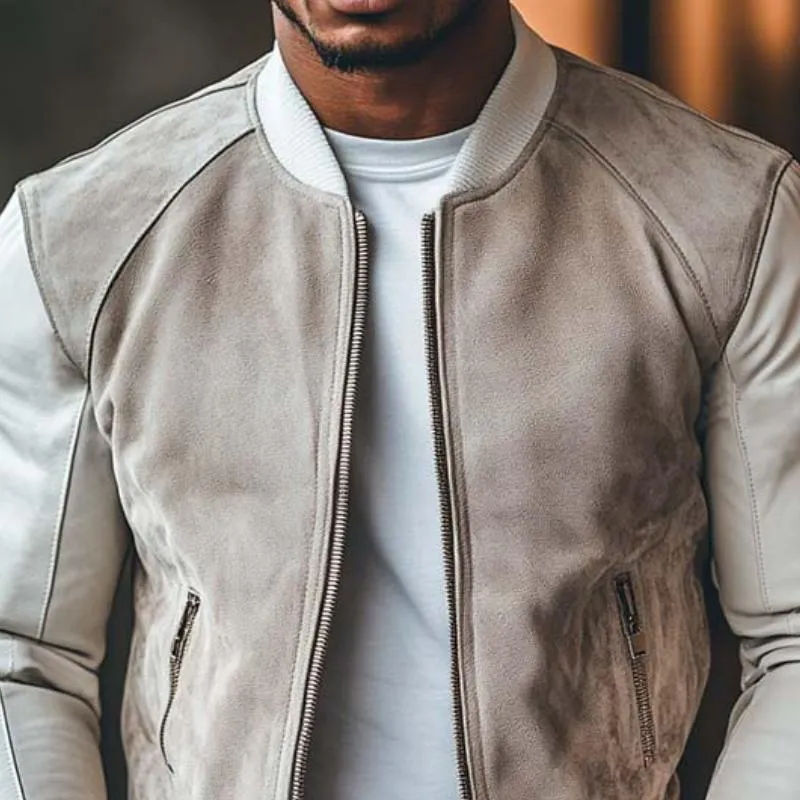 Men's Classic Casual Suede Stitching Slim Stand Collar Leather Jacket 49914704K sold by Manly product image thumbnail 3