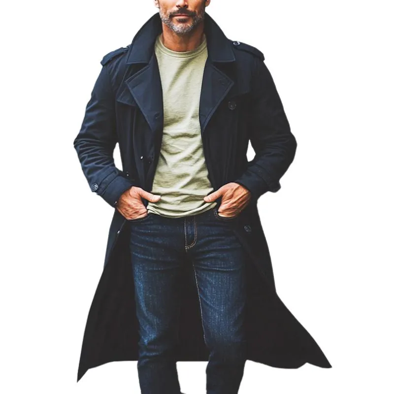 Men's Solid Color Button Lapel Long Thin Trench Coat 72509079X sold by Manly