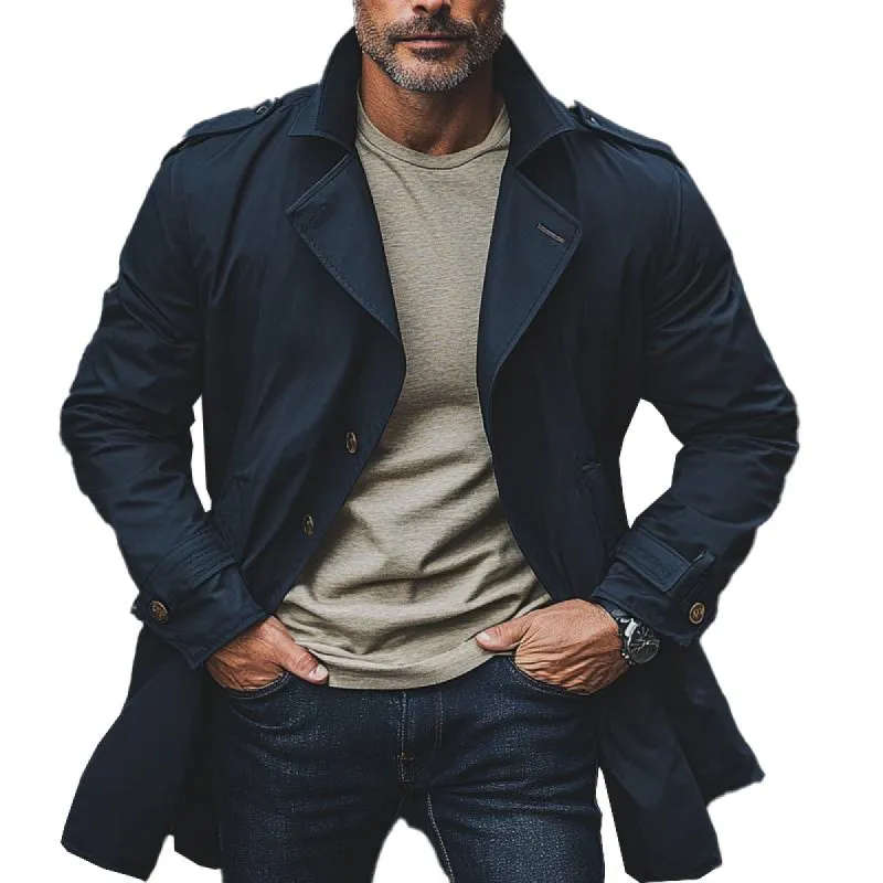 Men's Solid Color Casual Lapel Mid-length Thin Trench Coat 68230131X sold by Manly