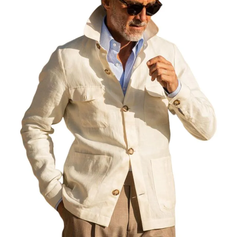 Men's Vintage Linen Multi-Pocket Button Jacket 50595697U sold by Manly