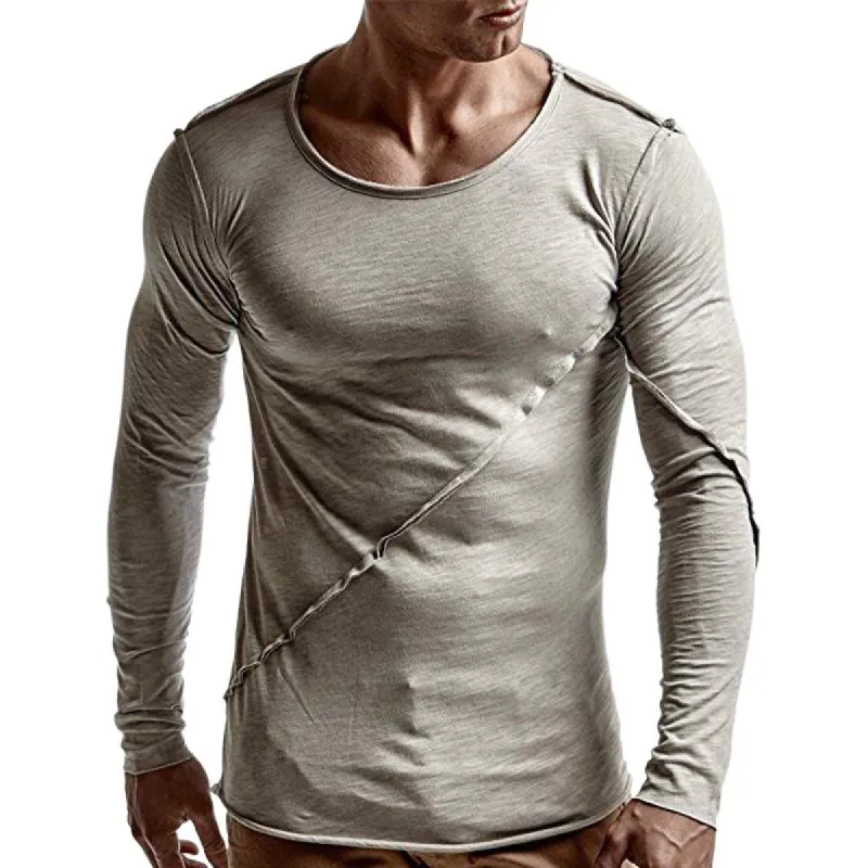 Men's Light Gray Paneled Solid Color Long-sleeved T-shirt 53982989U sold by Manly