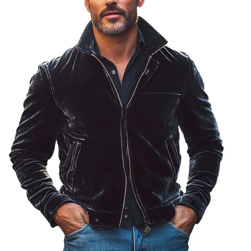 Men's Velvet Lapel Zip-Up Jacket 00785481X sold by Manly