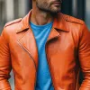 Men's Classic Casual Solid Color Slim Fit Leather Jacket 99443142K sold by Manly