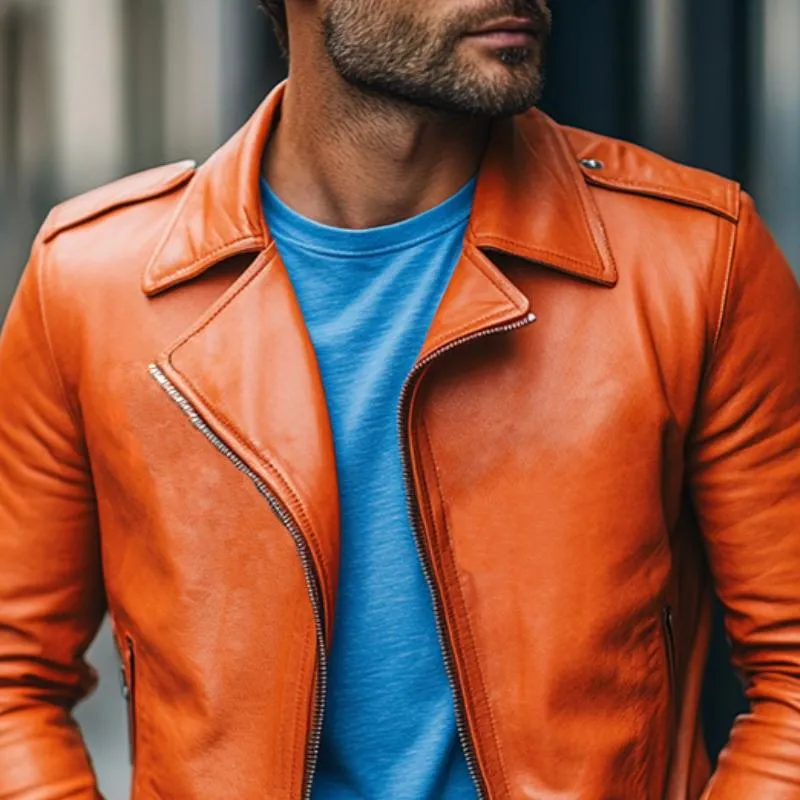 Men's Classic Casual Solid Color Slim Fit Leather Jacket 99443142K sold by Manly product image thumbnail 3