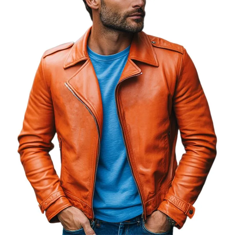 Men's Classic Casual Solid Color Slim Fit Leather Jacket 99443142K sold by Manly