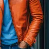 Men's Classic Casual Solid Color Slim Fit Leather Jacket 99443142K sold by Manly