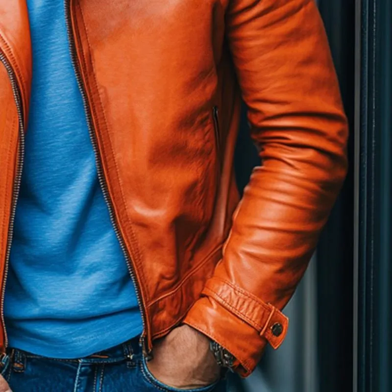 Men's Classic Casual Solid Color Slim Fit Leather Jacket 99443142K sold by Manly product image thumbnail 4