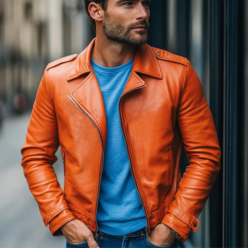 Men's Classic Casual Solid Color Slim Fit Leather Jacket 99443142K sold by Manly product image thumbnail 2