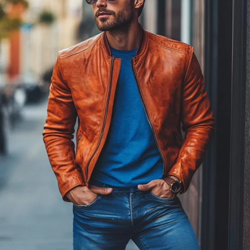 Men's Classic Fashion Casual Slim Fit Leather Jacket 61854764K sold by Manly product image thumbnail 2