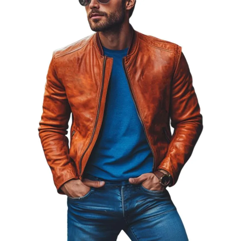 Men's Classic Fashion Casual Slim Fit Leather Jacket 61854764K sold by Manly
