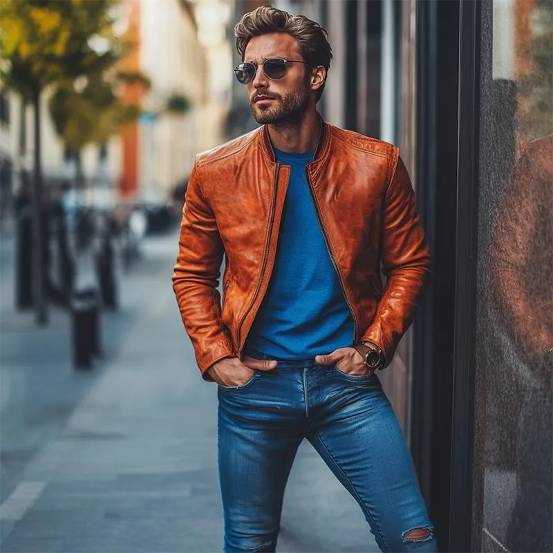 Men's Classic Fashion Casual Slim Fit Leather Jacket 61854764K sold by Manly product image thumbnail 3