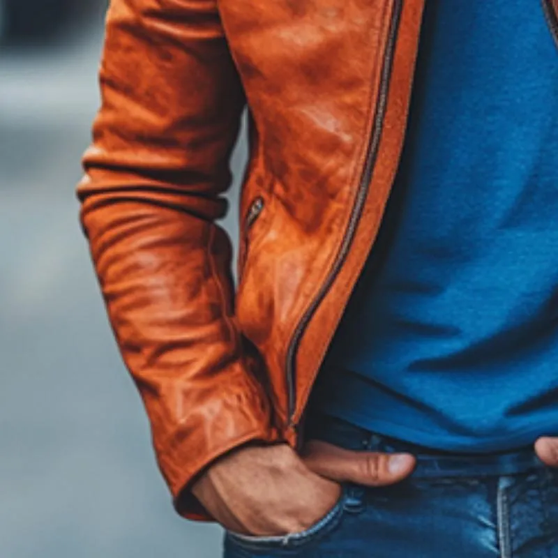 Men's Classic Fashion Casual Slim Fit Leather Jacket 61854764K sold by Manly product image thumbnail 5