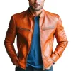 Men's Classic Casual Slim Stand Collar Leather Jacket 84240822K sold by Manly