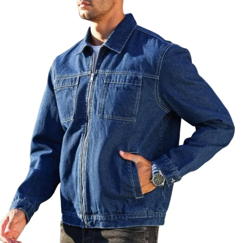 Men's Casual Lapel Denim Jacket 33778795F sold by Manly