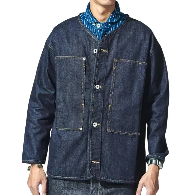 Men's Casual Collarless Denim Jacket 02289519F sold by Manly