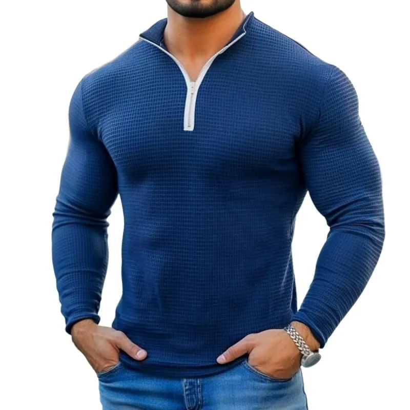 Men's Fashion Waffle Zipper Collar Slim Fit Long Sleeves T-Shirt 55326926Y sold by Manly