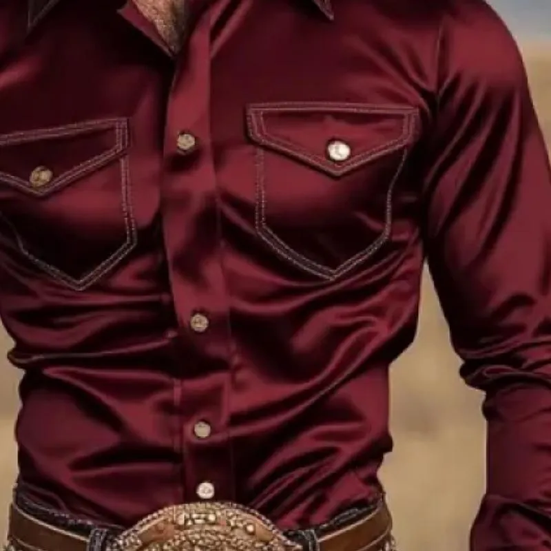 Men's Western Vintage Satin Double Chest Pocket Slim Fit Long Sleeve Shirt 02722866Y sold by Manly product image thumbnail 2